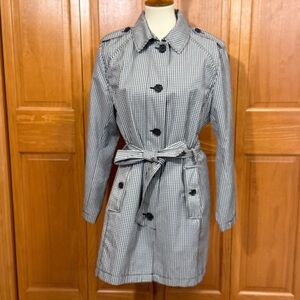 Lands End Classic Black & White Gingham Trench Coat